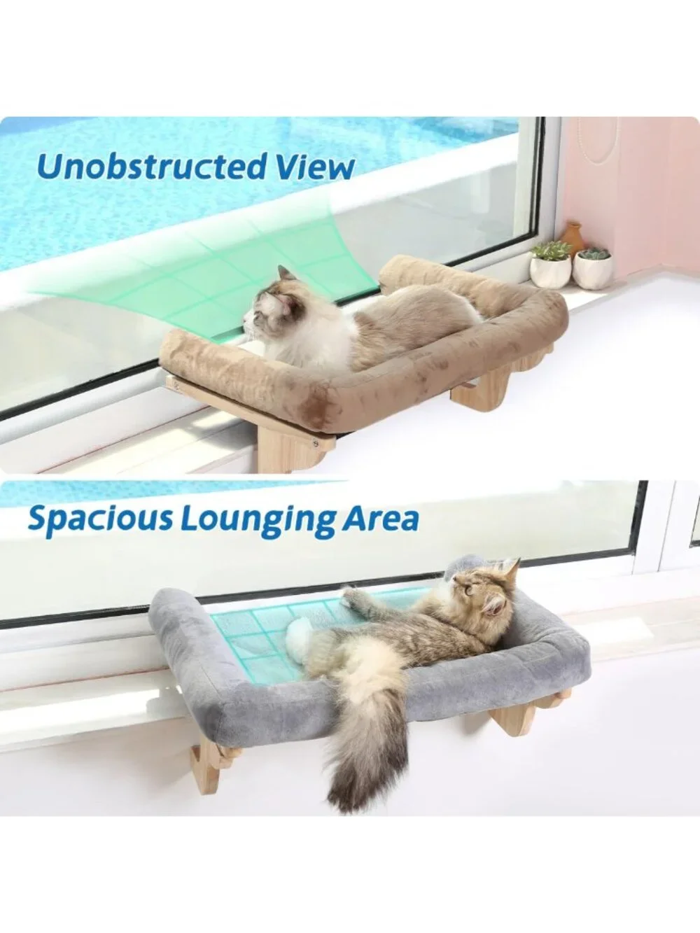 Cozy Cat Window Perch with Bolster - Orthopedic Hammock, Sturdy Metal Frame